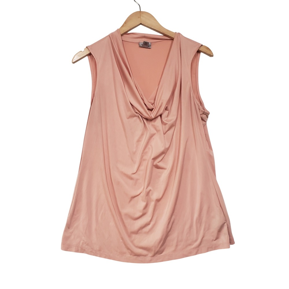 Worthington Cowl Neck Top Womens XL Pink Sleeveless Stretch Draped Blouse Office